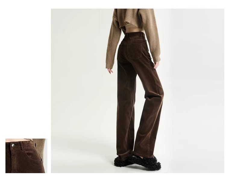 长裤版休闲条绒2025拉德窄棕色咖啡直筒年秋冬灯芯绒裤子女美阔腿详情18