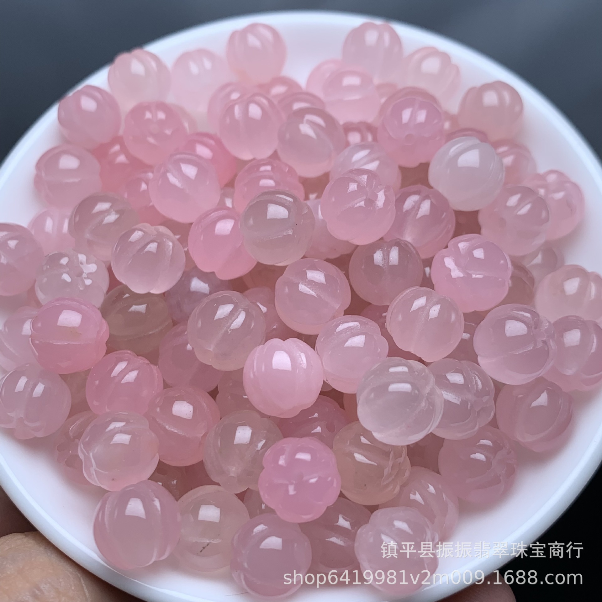 冰种盐源蜜桃粉10mm南瓜珠散珠批发 diy玉石饰品配饰项链手链配珠详情4