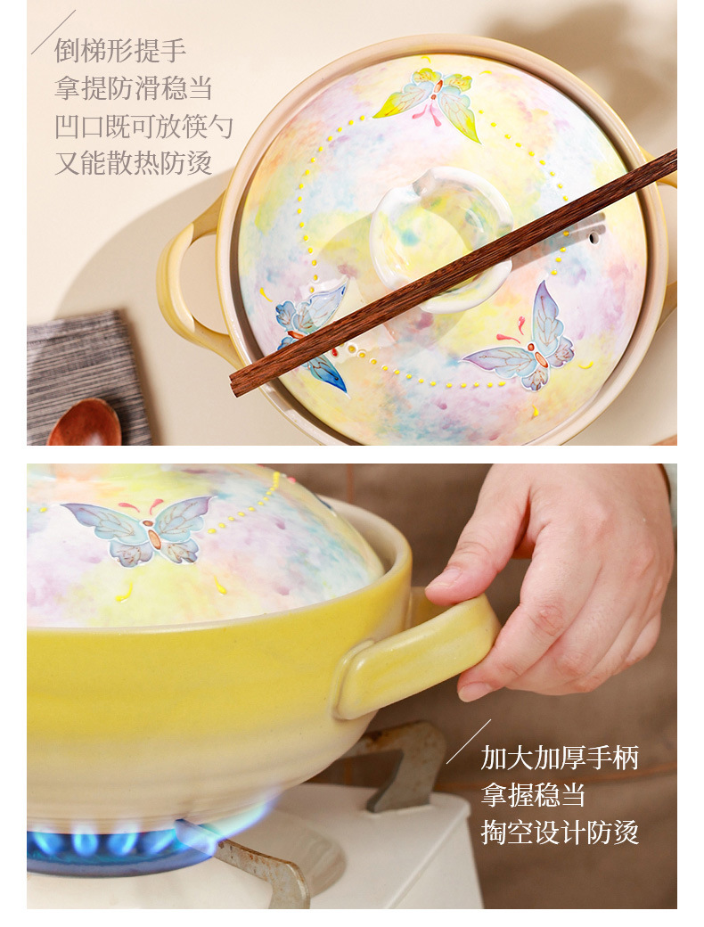 Tao Bao Wang hand-painted pile color clay pot, high-temperature resistant ceramic soup pot, household soup stewing ceramic pot with underglaze color relief pic 14
