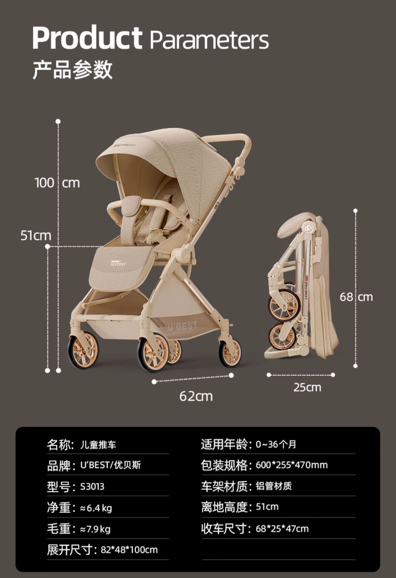 ubestV3 baby stroller, a lightweight bidirectional baby stroller that can be used for sitting or lying down, is foldable and portable pic 36