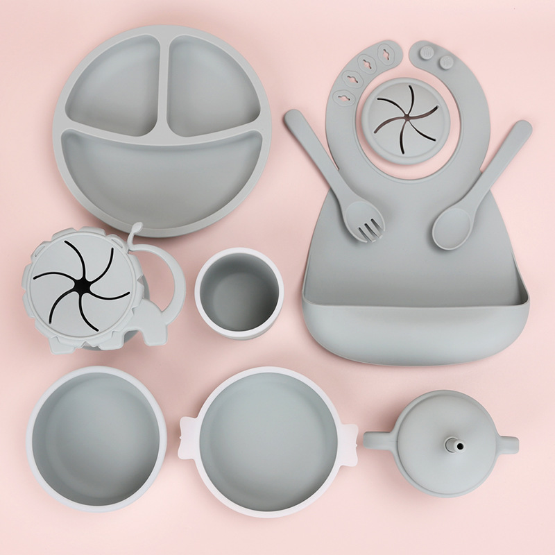 定制开模工厂儿童餐具套装硅胶宝宝餐盘叉勺围兜婴儿辅食碗五件套详情5