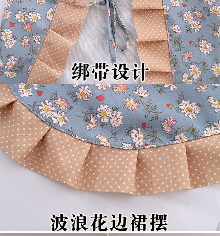 【持嘉】碎花帆布背带圆点围裙厨房清洁用品防污家用围腰详情5
