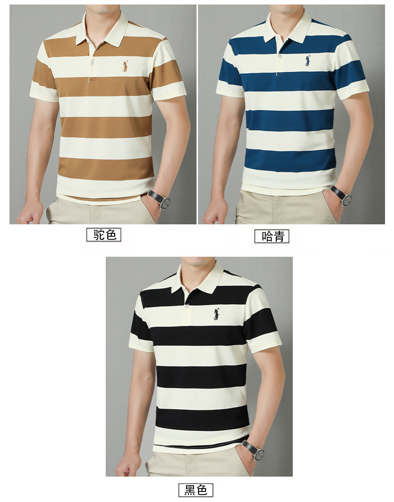 跨境条纹刺绣休闲polo衫男2025夏季新款商务翻领透气薄款男士t恤详情9