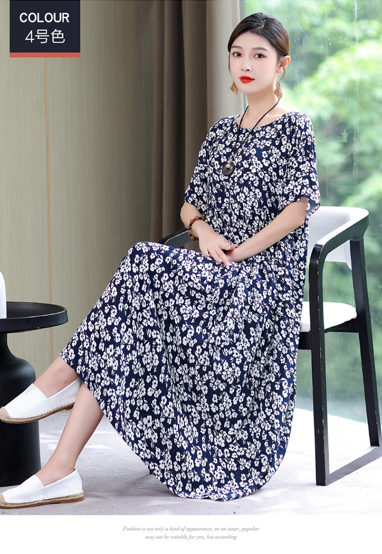 妈妈棉绸连衣裙夏季中老年女装短袖高端气质外贸人造棉裙子有口袋详情21