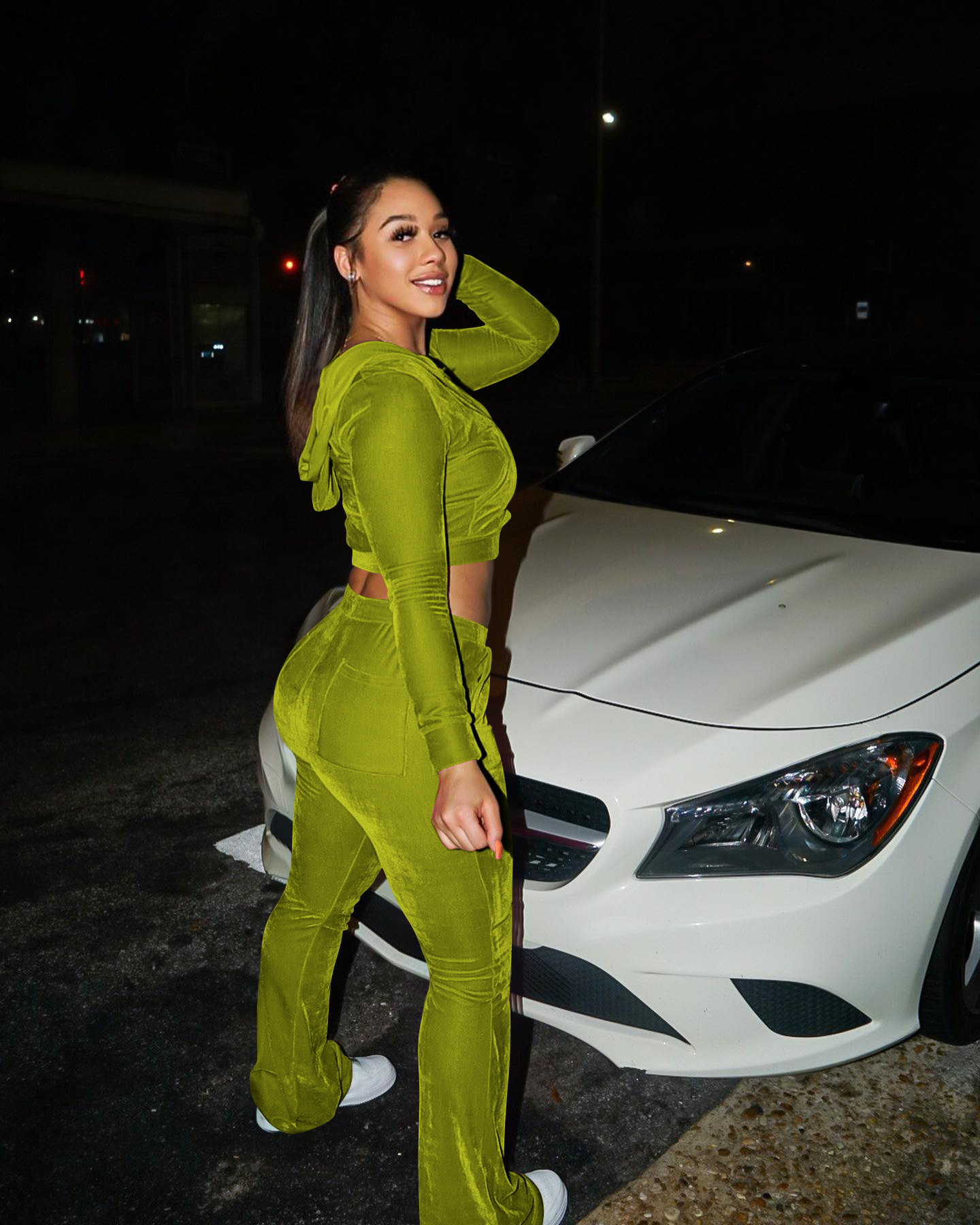 Solid color gold velvet wide-leg pants two-piece set pic 40