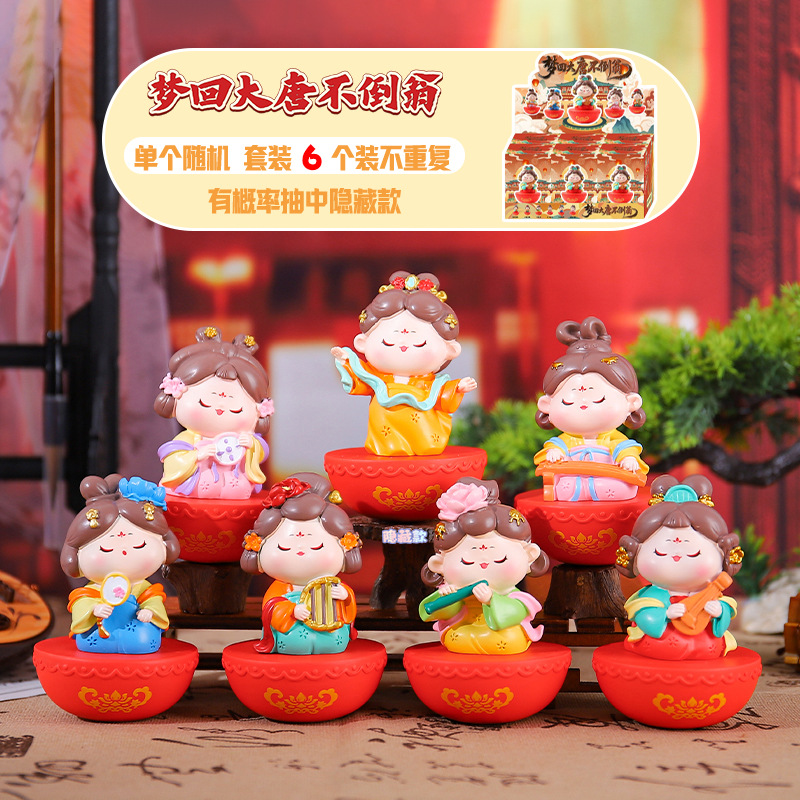新款古风潮玩梦回大唐不倒翁盲盒国潮娃娃桌面喜庆摆件装饰节庆批国潮详情38