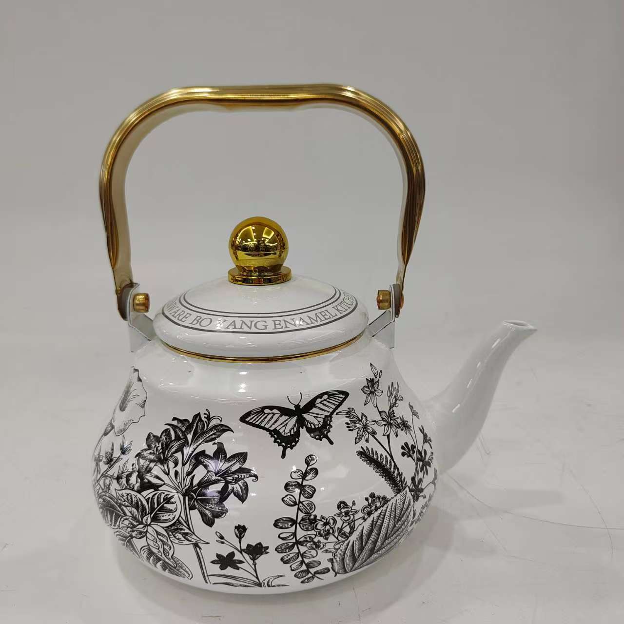 TK121梨形金色手柄搪瓷水壶适用煤气灶电磁炉健康环保凉水壶日用百货茶具茶壶详情4