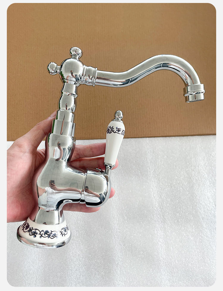 法式黄铜复古水龙头厨房家用浴室柜洗漱台面盆冷热防溅水龙头金色详情15