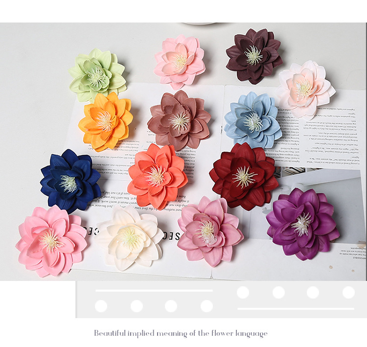 仿真花荷花头 新款diy材料包头饰簪花配件花朵婚礼堂花墙胸花摄影详情6