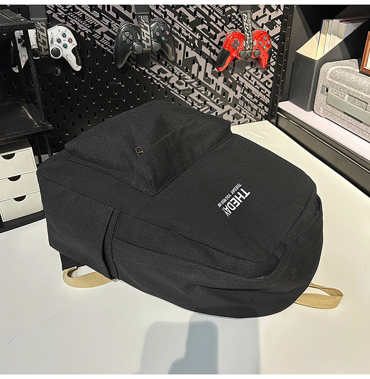 跨境港风双肩包男士大容量休闲韩版帆布大学生高中书包女潮流背包详情16