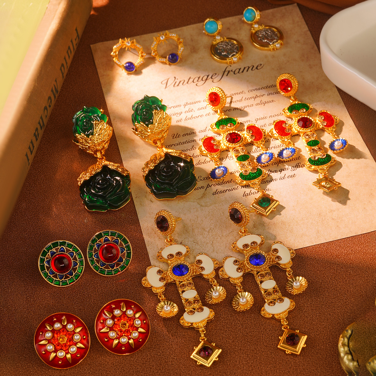 European and American retro fashion new stud earrings, trendy cross, vintage pearl natural stone earrings, elegant and personalized earrings pic 19