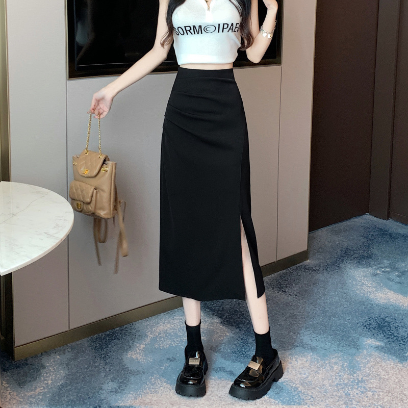 2023开叉裙子女早秋包臀裙新款高腰显瘦半身裙中长款a字裙一步裙详情7