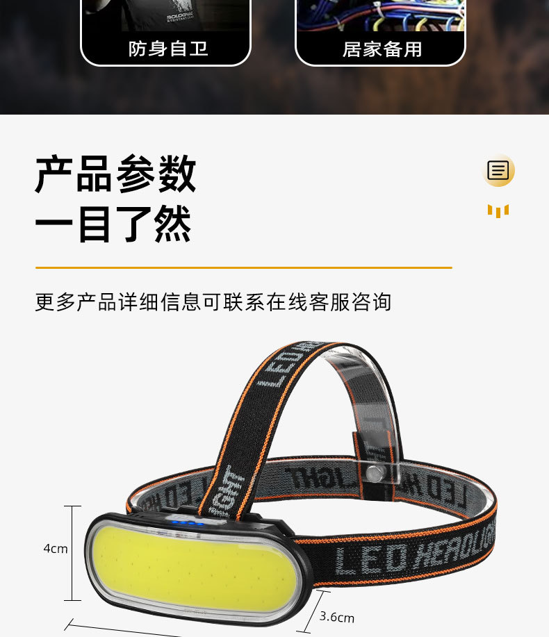 Headlamp, high-intensity charging, head-mounted flashlight, led outdoor household dual-source night fishing lighting lamp, cross-border pic 7
