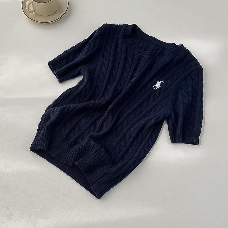 British-style ponytail embroidery braided short-sleeved knitted sweater for women, spring and summer retro style, thyme and base layer sweater pic 6