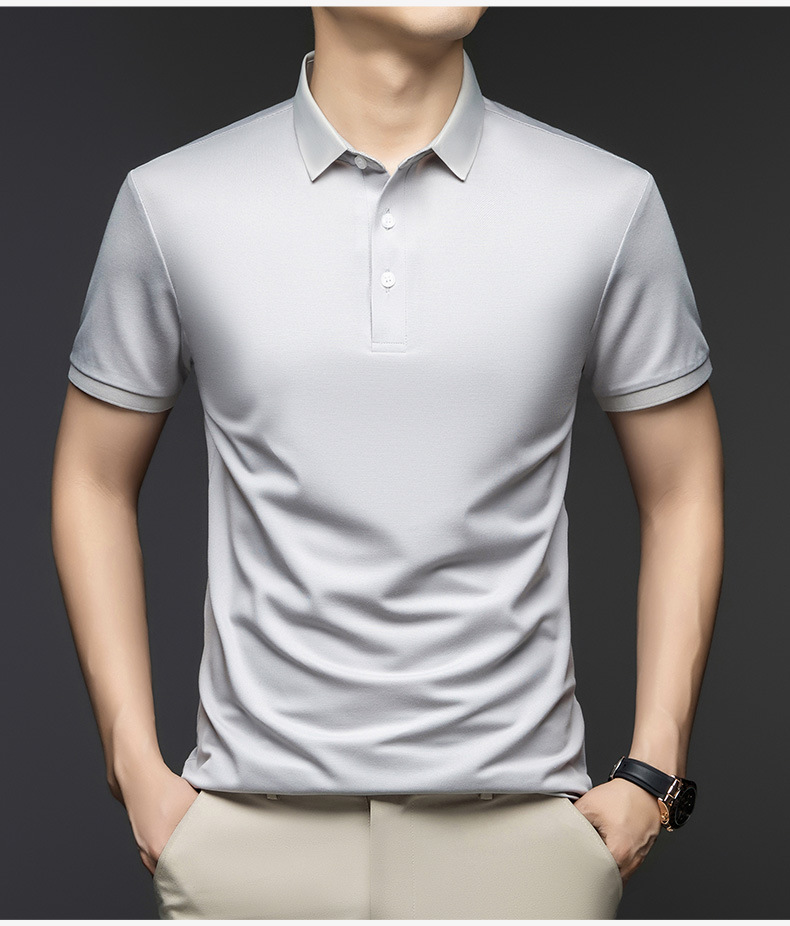 Solid color Polo shirt made of mulberry silk for men, summer 2025, casual lapel, breathable and simple short-sleeved T-shirt for men pic 8