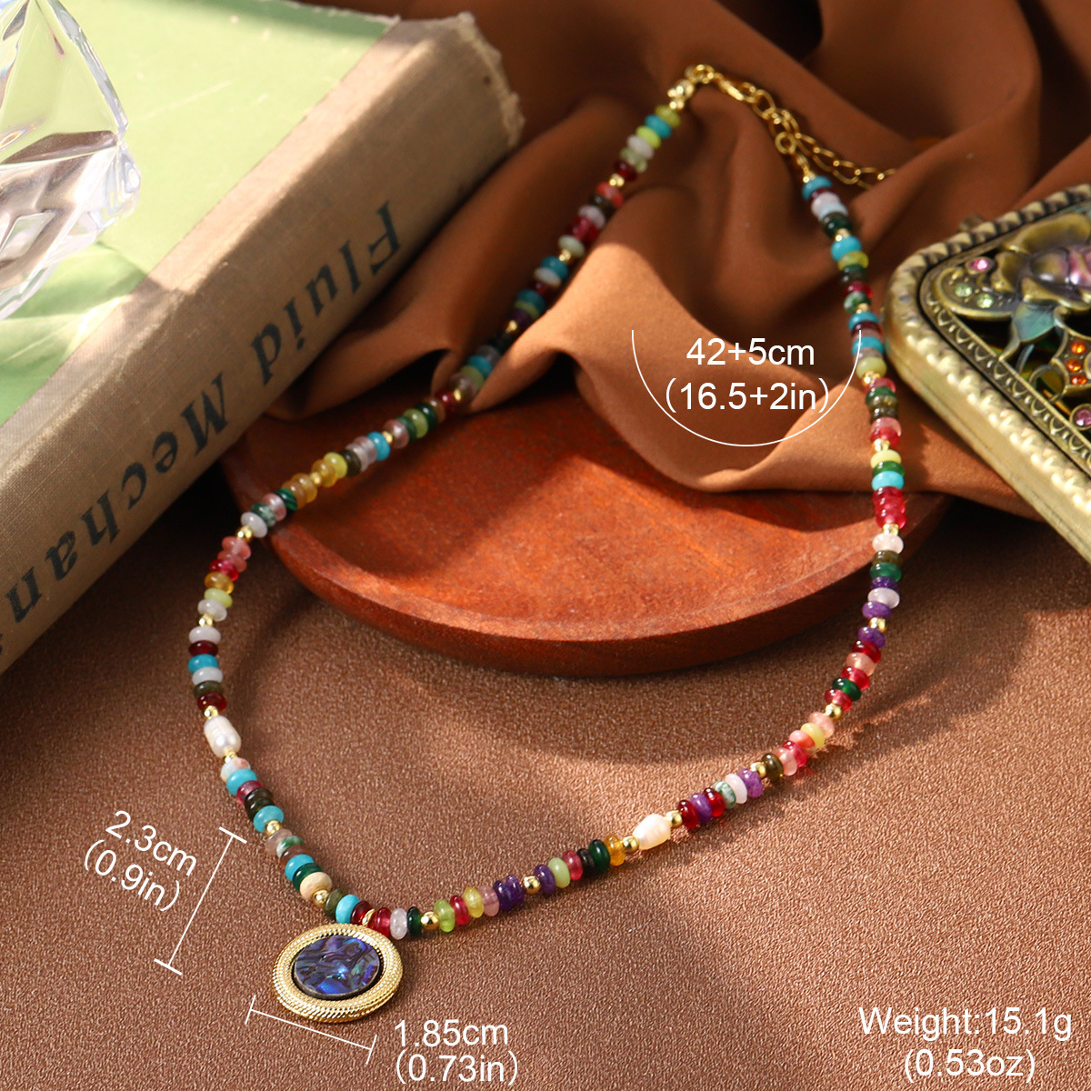 Simple and fresh abalone and shell geometric necklace, versatile beaded pearl multi-neck chain, fashionable new collarbone chain accessory pic 27