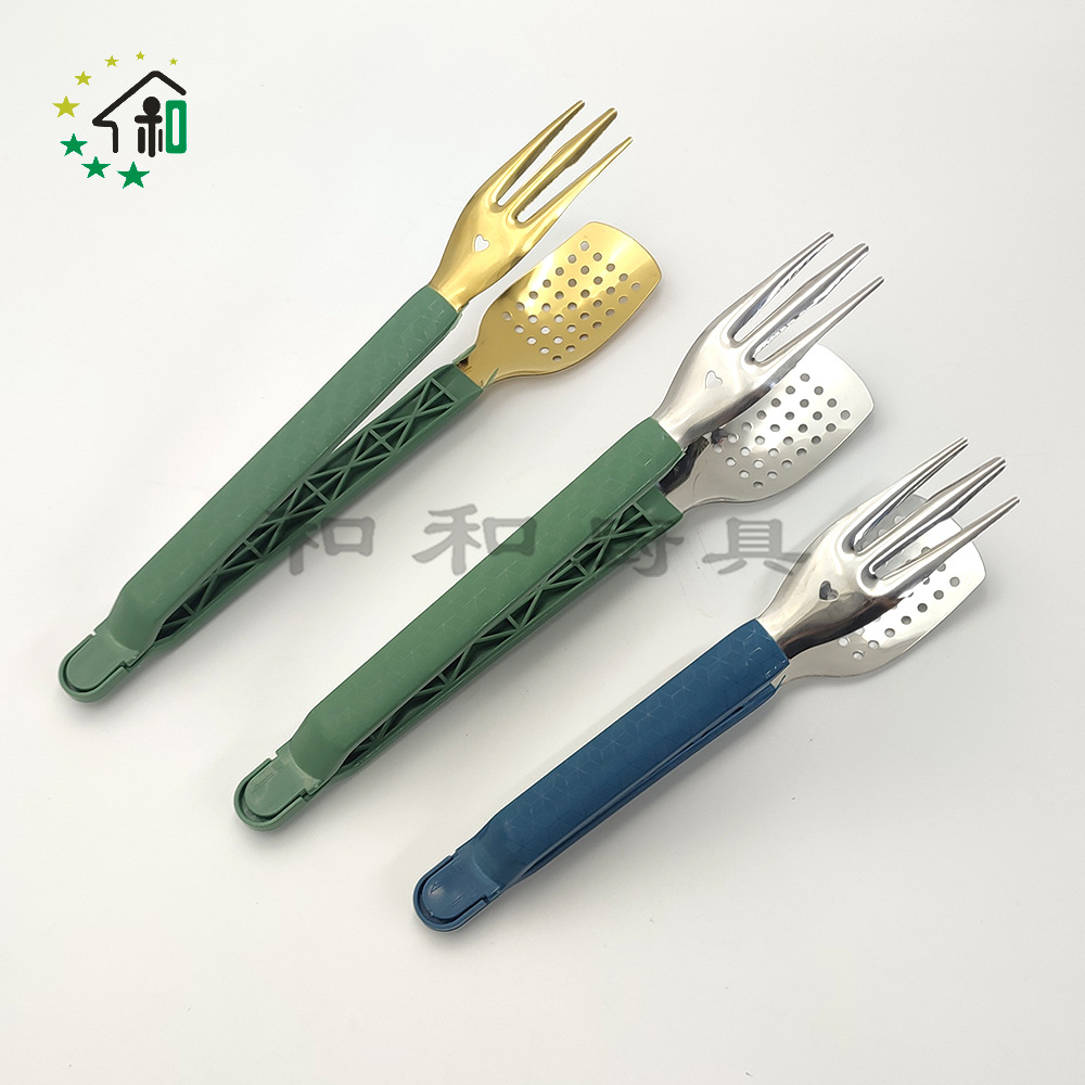 多功能不锈钢食品夹彩色手柄防烫美食金色牛排夹面包夹子家用批发详情13