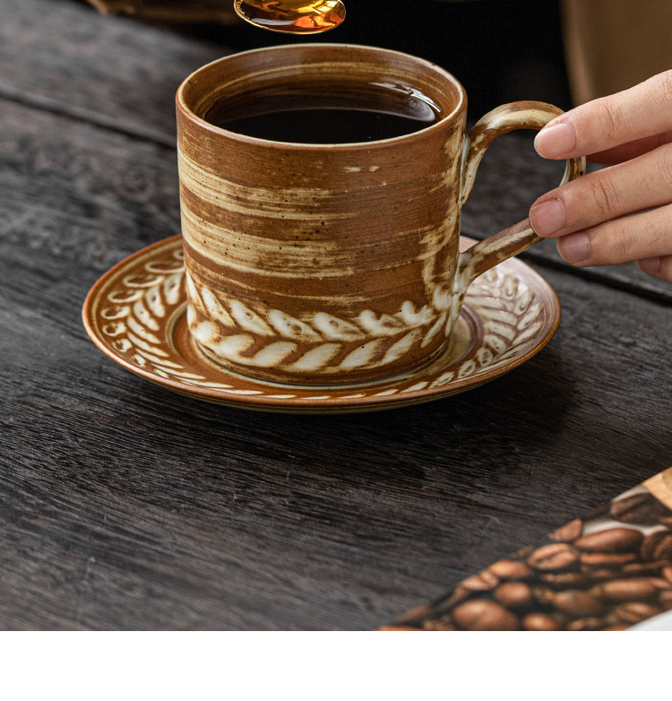 小麦纹咖啡杯碟套装家用复古欧式卡布奇诺拿铁杯子花式咖啡拉花杯详情11