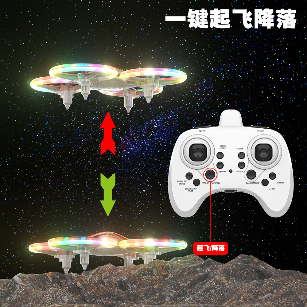 Cross-border LED drone light-emitting UFO sensing multi-rotor aircraft stunt rolling remote control aircraft toys pic 19