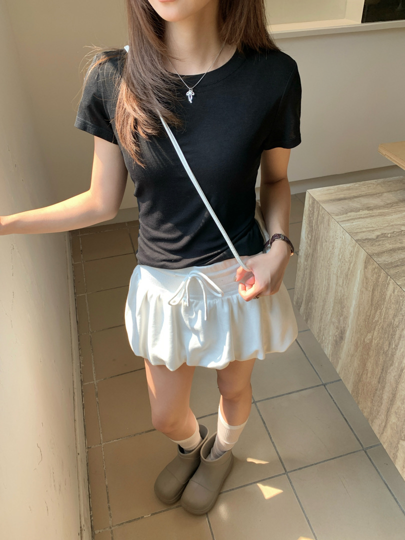 GAGD Tencel wool shoulder short-sleeved T-shirt for women, Millennium, sweet and cool, waist-tightening sport short-sleeved T-shirt top for spring pic 28