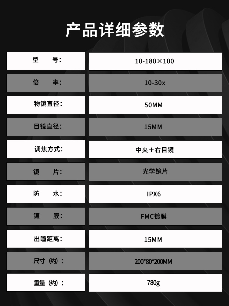 现货批发10-180x100变倍望远镜变焦双筒微光夜视高清高倍户外专用详情20
