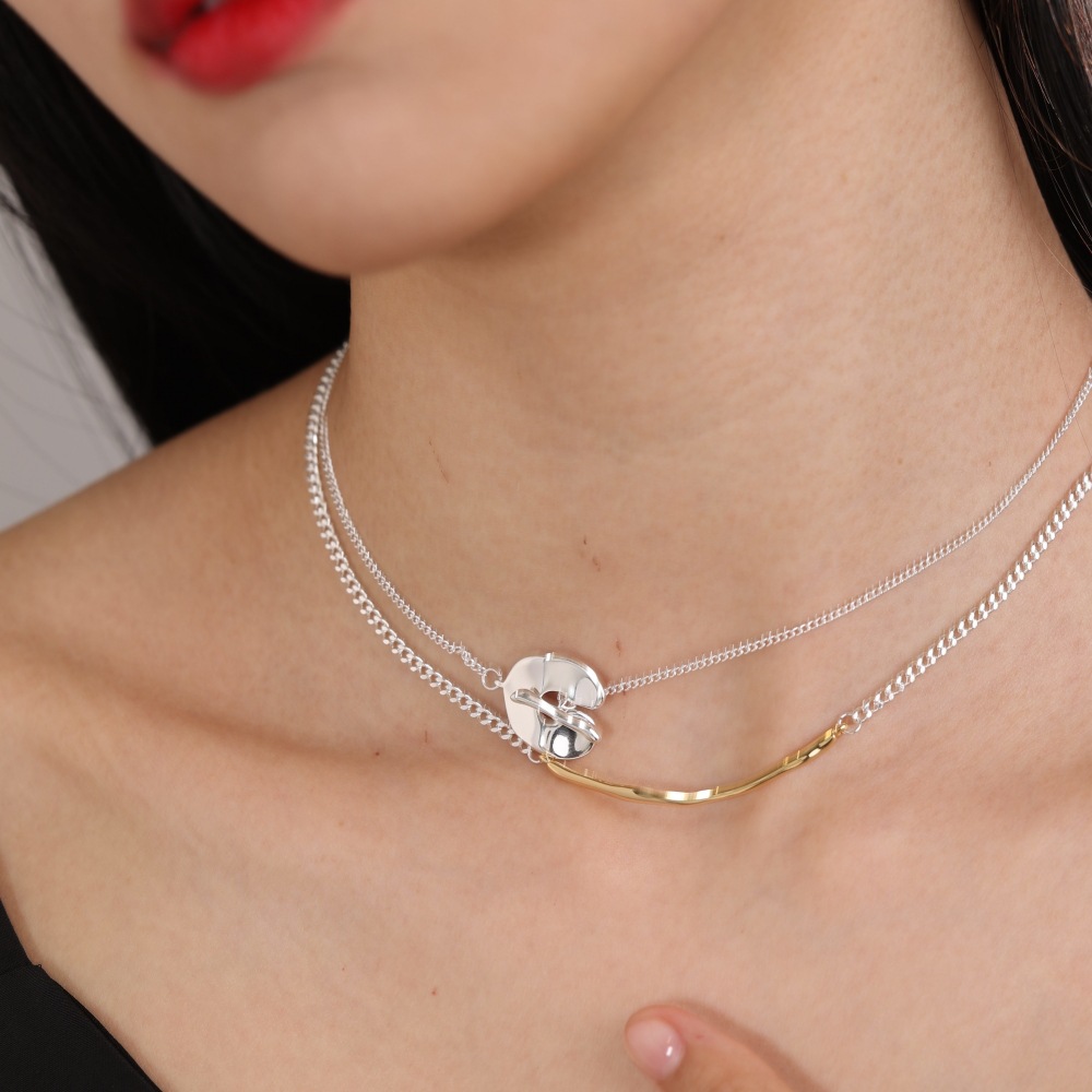 网红博主松本惠奈款长项链日本小众设计金银拼色气质双层叠戴颈链详情2