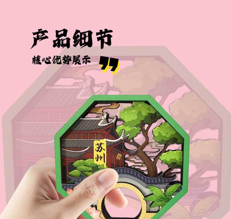 转盘冰箱贴杭州新疆厦门文创冰箱贴城市冰箱贴木质创意定制纸卡装详情3