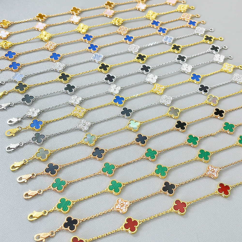 v金高版本厚镀18k金迷你五花六花四叶草手链不掉色高级感红玛瑙详情7