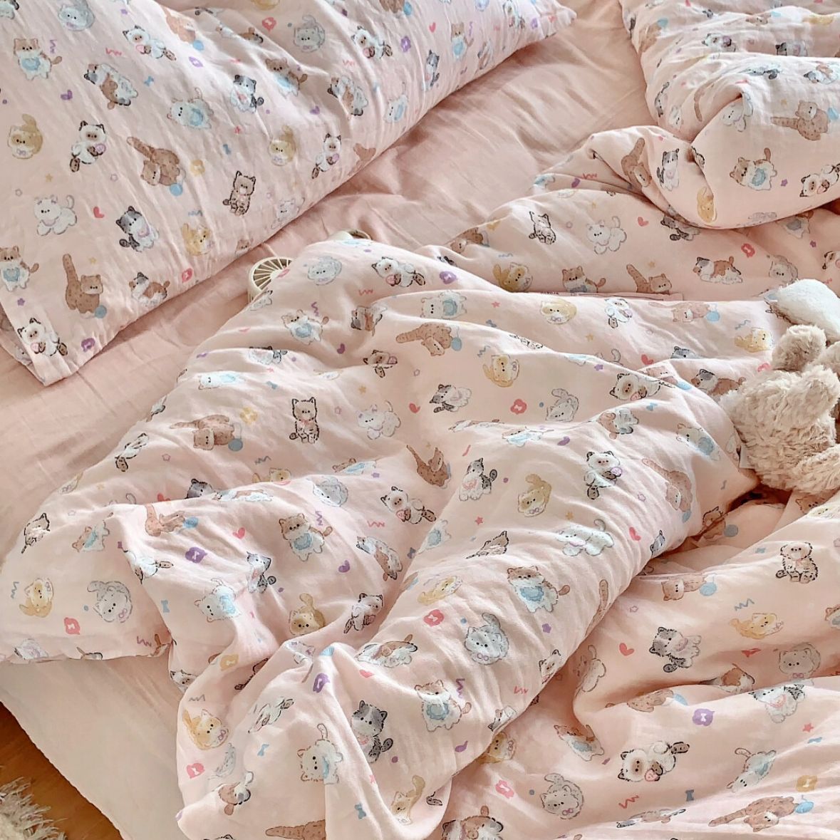 小红书A类全棉有氧双层纱四件套母婴级透气纯棉纱布小清新Kitty猫详情49