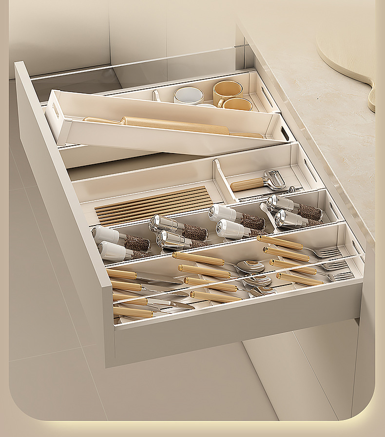 Space aluminum drawer storage partition cabinet, built-in knife, fork, chopsticks, spoon storage box, shelf, kitchen organization wonder pic 16