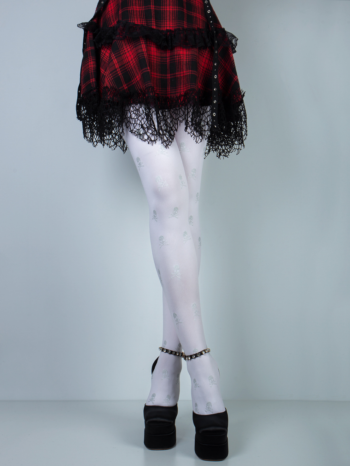 White silk over-the-knee socks, cross-border Halloween jumpsuits, sexy skull print party masquerade ball costume stockings pic 5