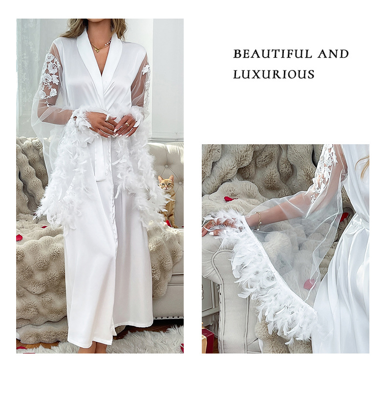 Feiyun brand elegant lace-trimmed long-sleeved bathrobe, comfortable silk fabric home wear 847 pic 15