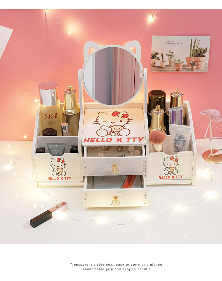 化妆品收纳盒桌面化妆镜护肤品置物架口红首饰整理学生宿舍带抽屉详情19