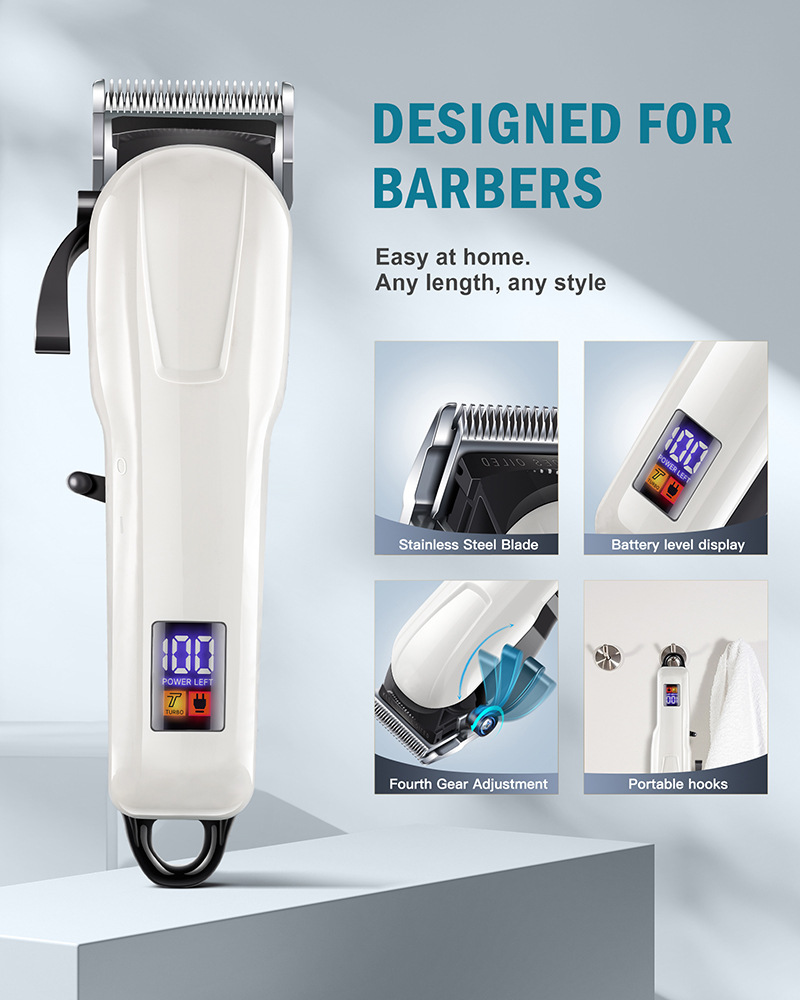 Cross-border Amazon exclusive supply of best-selling hair salon electric digital display hair clippers, electric clippers, rechargeable hair razors, and electric clippers pic 1