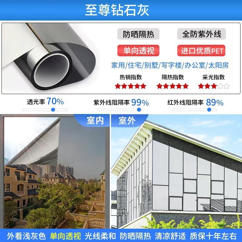 窗户防晒隔热膜单向透视静电无胶玻璃贴膜太阳膜家用阳台遮光膜贴详情15
