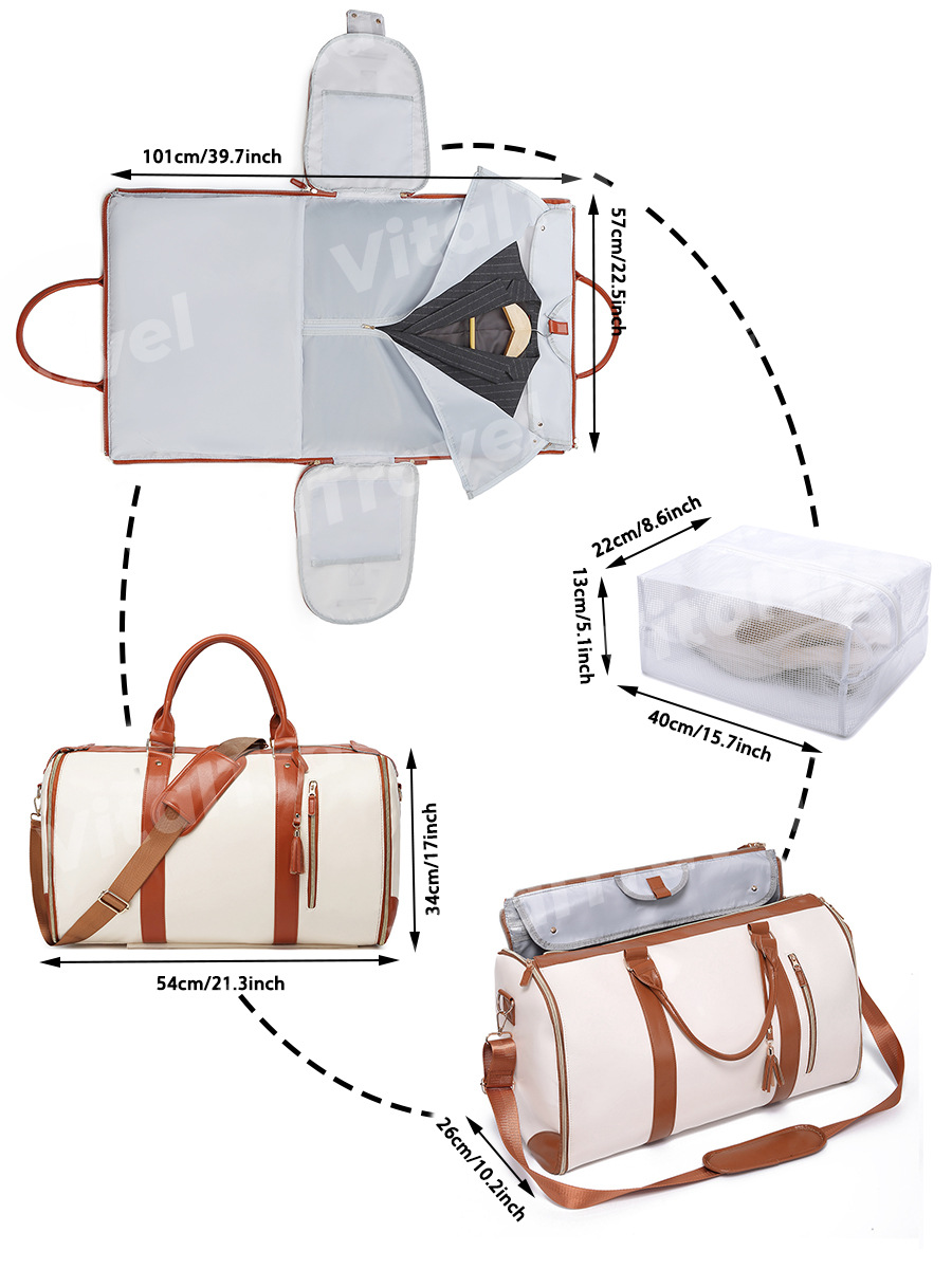 现货全黑色加厚PU面料可折叠旅行包随身服装行李袋可带上飞机便携详情5