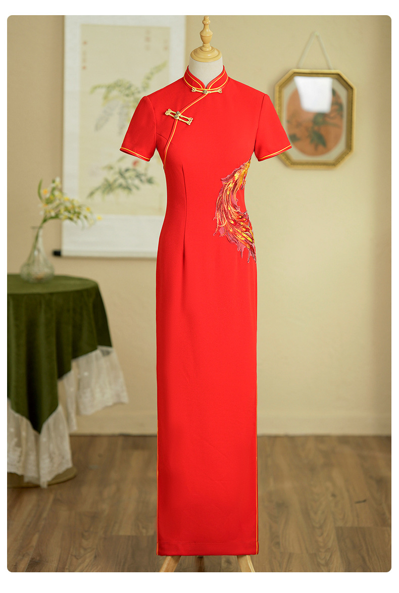 New Chinese trend waist-cinching artistic performance cheongsam fresh girl improved Chinese style long elegant cheongsam 鸾凤 harmony pic 12