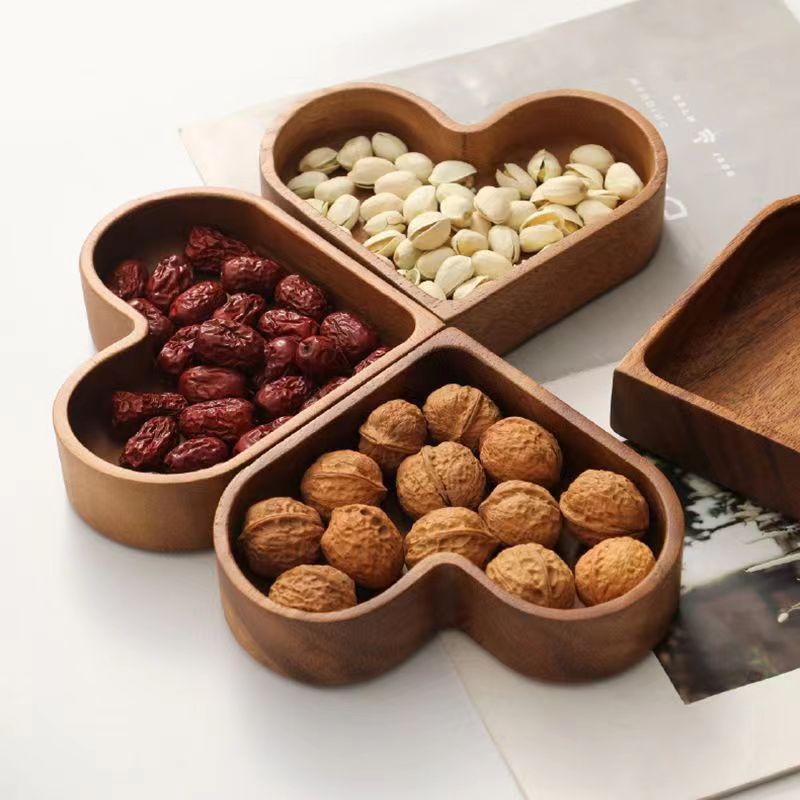 Candy solid wood trays, stackable dried fruit boxes, nut trays, creative walnut wood trays, heart-shaped candy boxes, solid wood pic 8