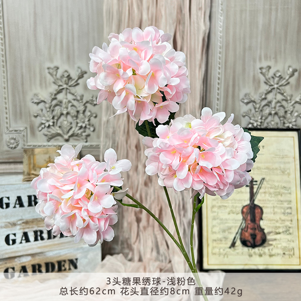 仿真3头糖果绣球假花婚庆用花束手工花艺婚礼堂造景diy花墙地排花详情18