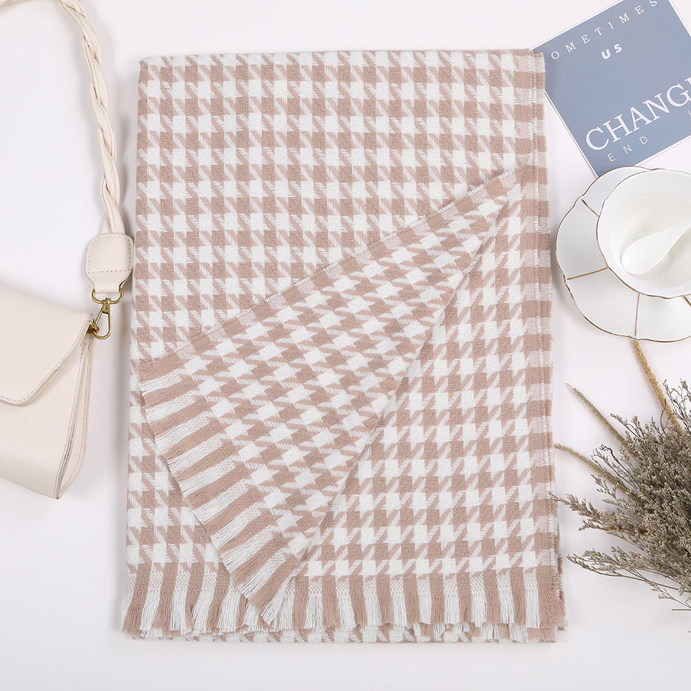 秋冬季千鸟格围巾女   围巾女冬季高级感外贸围巾保暖百搭围巾女详情10