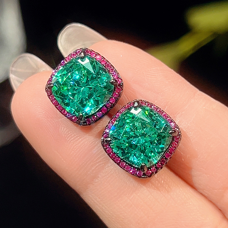 2025新款庄生生珠宝铜底镀金仿真鸟巢切帕拉绿黑金套装女石14*14详情4