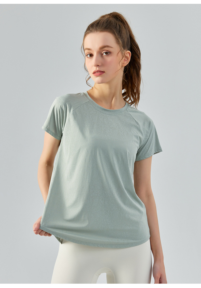 Spring and summer jacquard slit cutout yoga smock for women, light and quick-drying short-sleeved T-shirt, loose and breathable yoga wear top pic 22