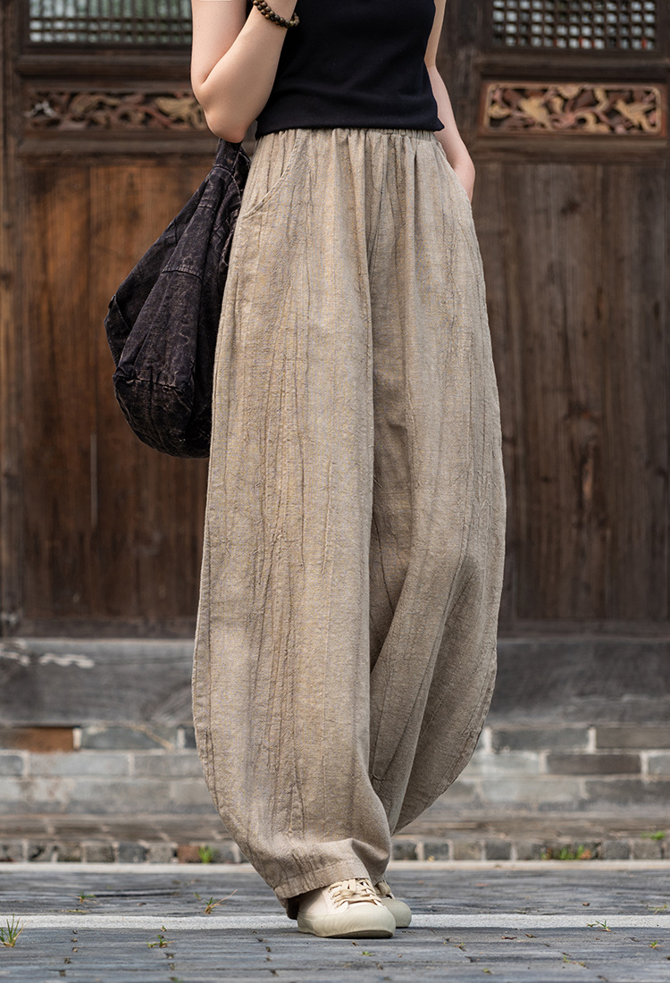 国潮-苎麻扎染做旧休闲长裤25新款棉麻女装中式禅修打坐裤女棉麻灯笼裤详情3