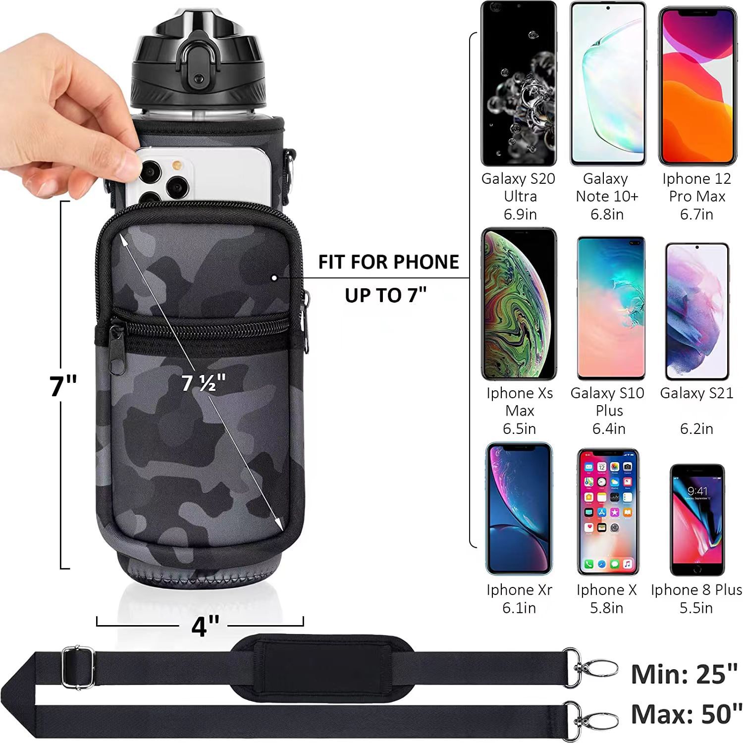 Wholesale SBR diving material outdoor sports water bottle cup covers, hand-held shoulder strap portable thermos flask protective covers from the manufacturer pic 8