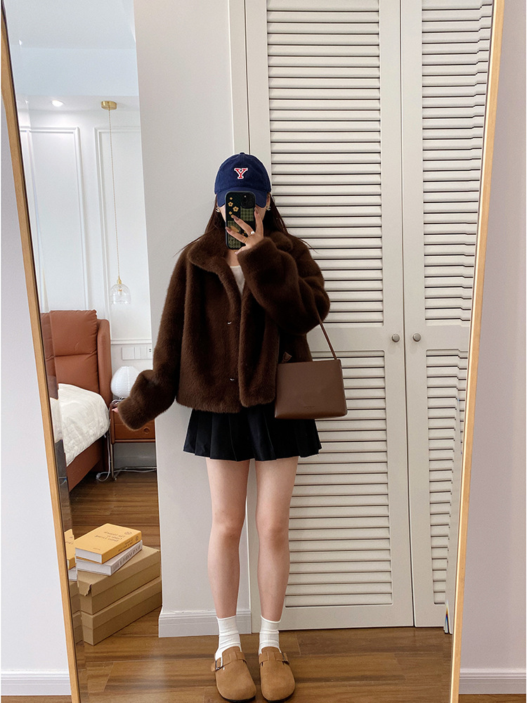 欧貂绒皮毛一体短款立领仿水貂毛外套环保皮草女秋冬新品通勤风详情50