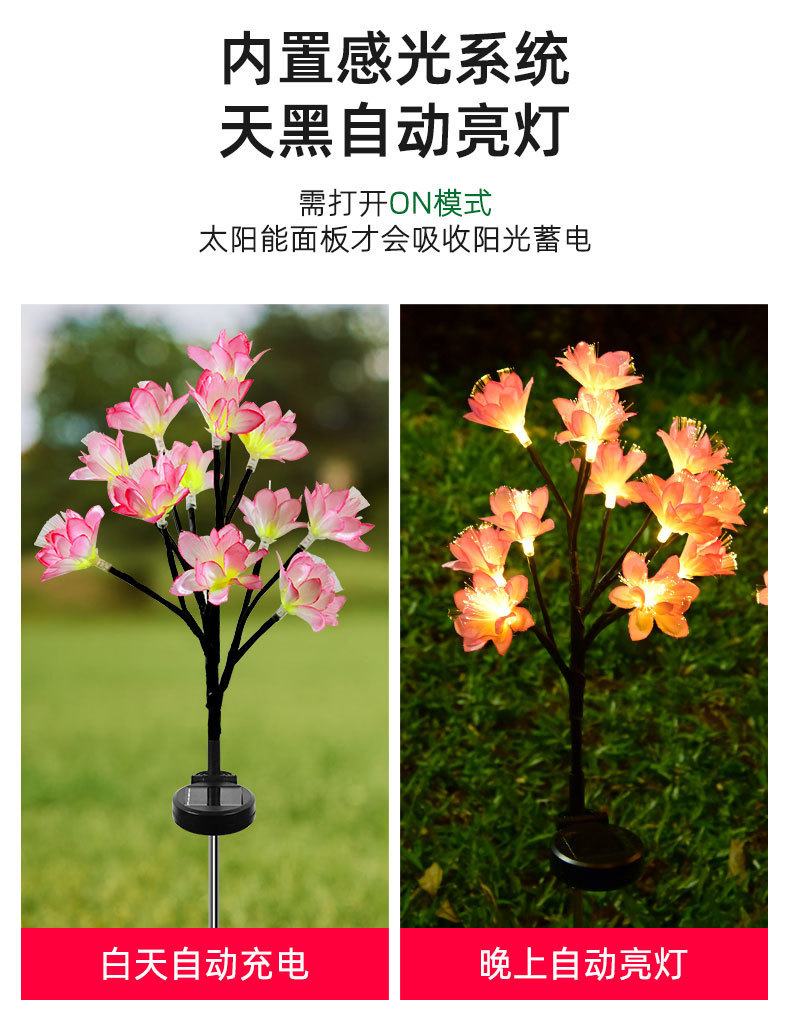 Solar LED camellia branch ground insertion light, outdoor waterproof optical fiber peach blossom decorative lawn atmosphere landscape light pic 5