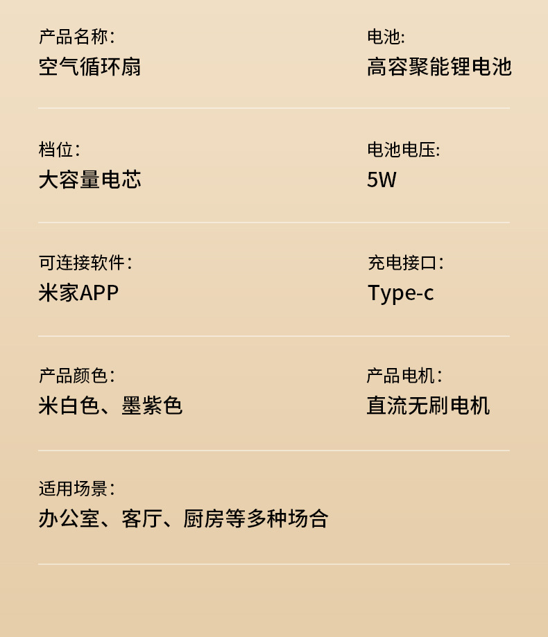 新款米家APP空气循环扇桌面小风扇USB可充电风扇办公室桌学生宿舍详情19