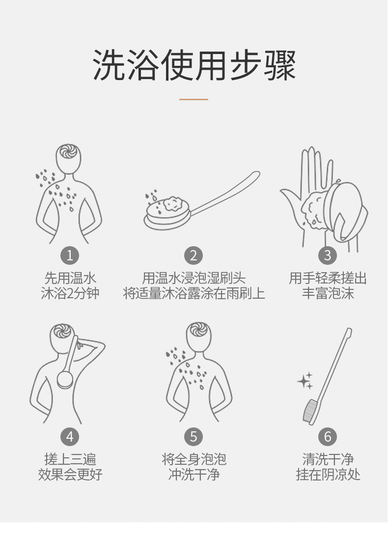 Bath scrubber, bathroom long-handled massage bath brush, soft-bristled bath brush, back scrubbing, no need to rely on others, back scrubbing magic tool pic 13