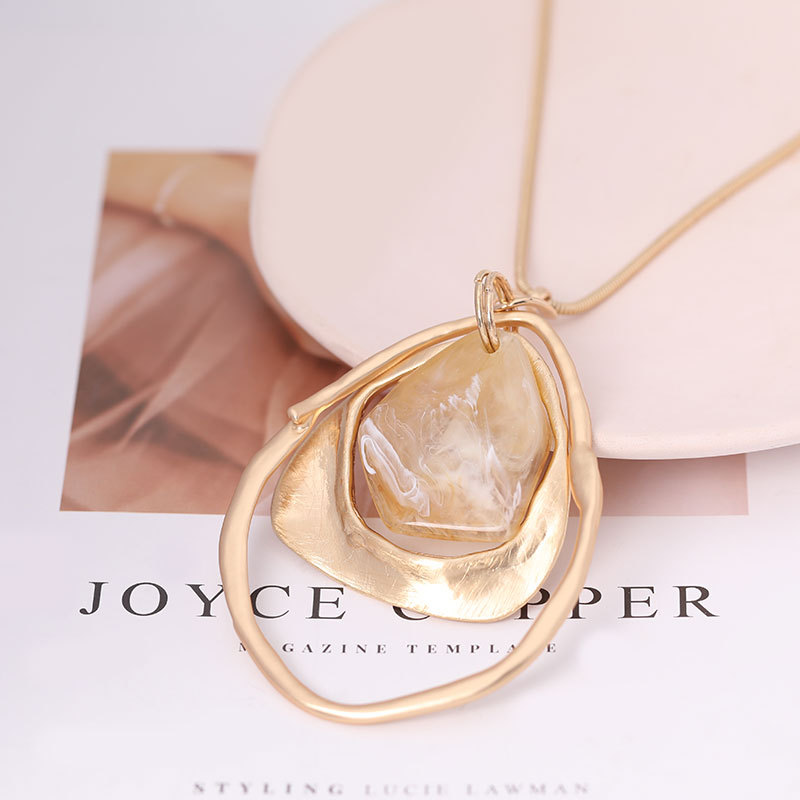 跨境亚马逊爆款项链欧美复古长款项链几何树脂金属女士毛衣链批发详情7