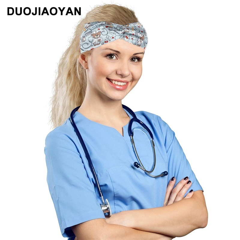 New European and American medical headband, anti-strangling button mask, headscarf, cross stretch printed wide tie headband, medical headscarf pic 16